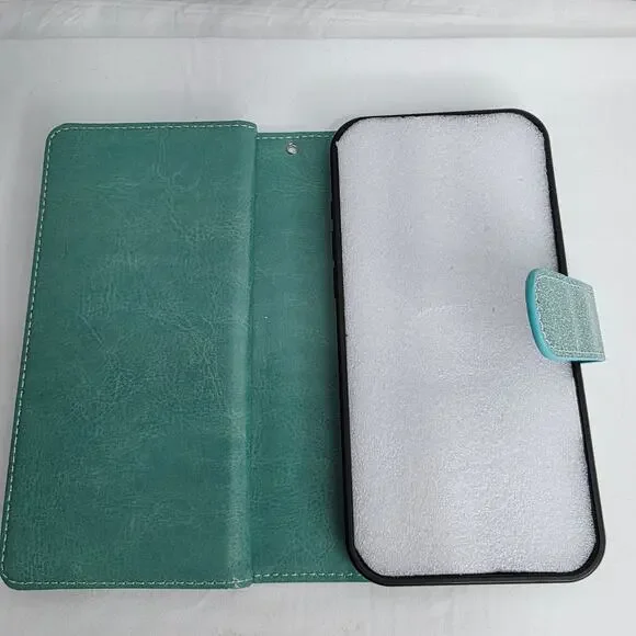 iPhone 16 Plus Turquoise Glitter Phone Case With Detachable Wallet Card Holder - Picture 12 of 16